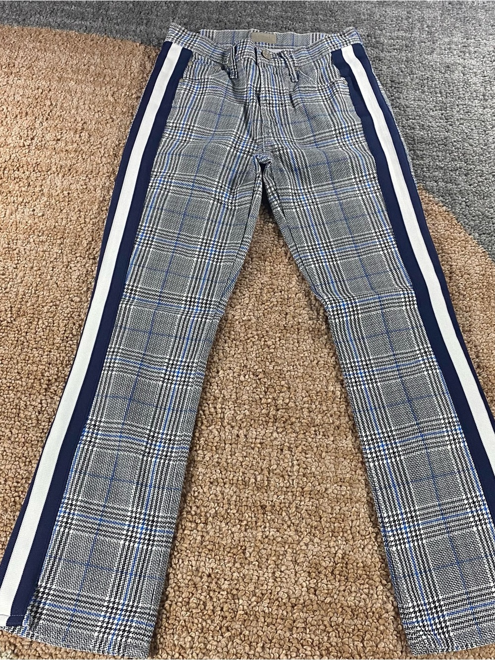 Mother The Insider Ankle Pants Sz 26 Grey Blue Cropped Racing Stripe Houndstooth